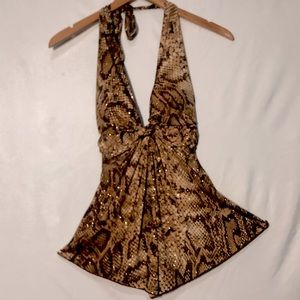 Glittery Snake Skin Halter Top - Brown